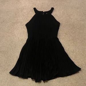 Want & Need Black Pleated High Neck Mini Party Dress LBD